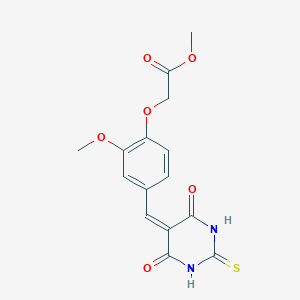molecular formula C15H14N2O6S B5973184 METHYL 2-{4-[(4,6-DIOXO-2-SULFANYLIDENE-1,3-DIAZINAN-5-YLIDENE)METHYL]-2-METHOXYPHENOXY}ACETATE 