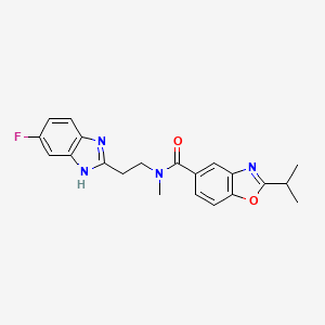 molecular formula C21H21FN4O2 B5973430 N-[2-(6-fluoro-1H-benzimidazol-2-yl)ethyl]-N-methyl-2-propan-2-yl-1,3-benzoxazole-5-carboxamide 