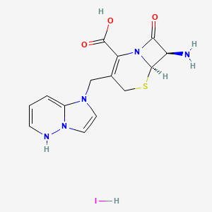 molecular formula C14H16IN5O3S B597400 (6R,7R)-7-Amino-3-(imidazo[1,2-b]pyridazin-1(5H)-ylmethyl)-8-oxo-5-thia-1-azabicyclo[4.2.0]oct-2-ene-2-carboxylic acid hydroiodide CAS No. 197897-11-3