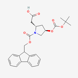 molecular formula C26H29NO7 B597428 2-((2S,4R)-1-(((9H-Fluoren-9-yl)methoxy)carbonyl)-4-((tert-butoxycarbonyl)oxy)pyrrolidin-2-yl)acetic acid CAS No. 1217544-43-8