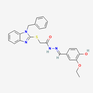molecular formula C25H24N4O3S B5974294 2-[(1-benzyl-1H-benzimidazol-2-yl)sulfanyl]-N'-[(E)-(3-ethoxy-4-hydroxyphenyl)methylidene]acetohydrazide 