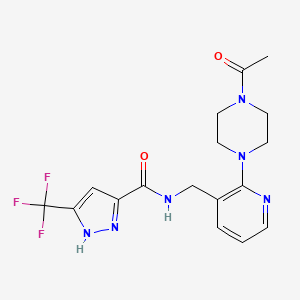 molecular formula C17H19F3N6O2 B5974792 N-[[2-(4-acetylpiperazin-1-yl)pyridin-3-yl]methyl]-5-(trifluoromethyl)-1H-pyrazole-3-carboxamide 