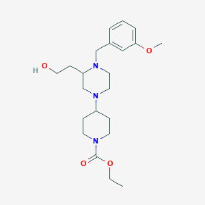 molecular formula C22H35N3O4 B5974876 Ethyl 4-[3-(2-hydroxyethyl)-4-[(3-methoxyphenyl)methyl]piperazin-1-yl]piperidine-1-carboxylate 