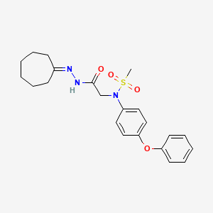 molecular formula C22H27N3O4S B5975257 N-[(N'-Cycloheptylidenehydrazinecarbonyl)methyl]-N-(4-phenoxyphenyl)methanesulfonamide 