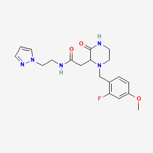 molecular formula C19H24FN5O3 B5975734 2-[1-[(2-fluoro-4-methoxyphenyl)methyl]-3-oxopiperazin-2-yl]-N-(2-pyrazol-1-ylethyl)acetamide 