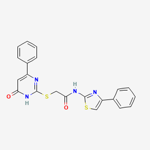 molecular formula C21H16N4O2S2 B5977149 2-[(6-OXO-4-PHENYL-1,6-DIHYDRO-2-PYRIMIDINYL)SULFANYL]-N~1~-(4-PHENYL-1,3-THIAZOL-2-YL)ACETAMIDE 