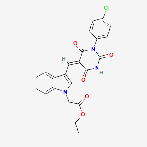molecular formula C23H18ClN3O5 B5977476 ethyl (3-{(E)-[1-(4-chlorophenyl)-2,4,6-trioxotetrahydropyrimidin-5(2H)-ylidene]methyl}-1H-indol-1-yl)acetate 