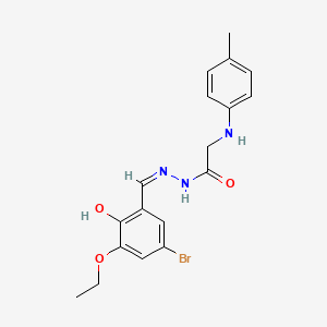 molecular formula C18H20BrN3O3 B5977576 N-[(Z)-(5-bromo-3-ethoxy-2-hydroxyphenyl)methylideneamino]-2-(4-methylanilino)acetamide 