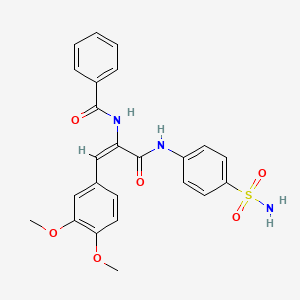 molecular formula C24H23N3O6S B5978199 N-[(E)-1-(3,4-dimethoxyphenyl)-3-oxo-3-(4-sulfamoylanilino)prop-1-en-2-yl]benzamide 