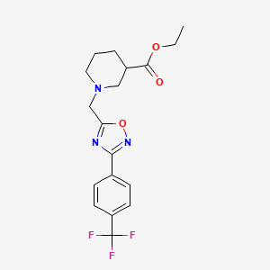 molecular formula C18H20F3N3O3 B5978805 ethyl 1-({3-[4-(trifluoromethyl)phenyl]-1,2,4-oxadiazol-5-yl}methyl)-3-piperidinecarboxylate 