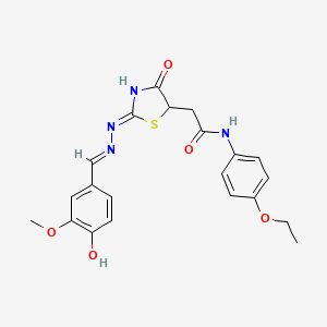 molecular formula C21H22N4O5S B5978997 N-(4-ethoxyphenyl)-2-[(2Z)-2-[(E)-(4-hydroxy-3-methoxyphenyl)methylidenehydrazinylidene]-4-oxo-1,3-thiazolidin-5-yl]acetamide 