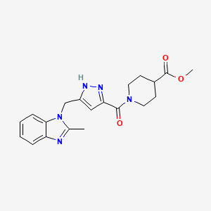 molecular formula C20H23N5O3 B5979687 methyl 1-[5-[(2-methylbenzimidazol-1-yl)methyl]-1H-pyrazole-3-carbonyl]piperidine-4-carboxylate 