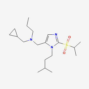 molecular formula C19H35N3O2S B5980381 N-(cyclopropylmethyl)-N-[[3-(3-methylbutyl)-2-propan-2-ylsulfonylimidazol-4-yl]methyl]propan-1-amine 