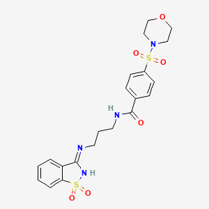 molecular formula C21H24N4O6S2 B5981591 N-{3-[(1,1-dioxido-1,2-benzisothiazol-3-yl)amino]propyl}-4-(4-morpholinylsulfonyl)benzamide 