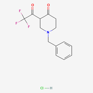 molecular formula C14H15ClF3NO2 B598193 1-Benzyl-3-(2,2,2-trifluoroacetyl)piperidin-4-one hydrochloride CAS No. 1198285-40-3