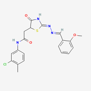molecular formula C20H19ClN4O3S B5982041 N-(3-chloro-4-methylphenyl)-2-[(2Z)-2-[(E)-(2-methoxyphenyl)methylidenehydrazinylidene]-4-oxo-1,3-thiazolidin-5-yl]acetamide 
