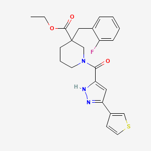 molecular formula C23H24FN3O3S B5982819 ethyl 3-[(2-fluorophenyl)methyl]-1-(3-thiophen-3-yl-1H-pyrazole-5-carbonyl)piperidine-3-carboxylate 