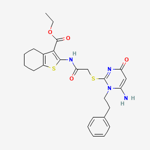 molecular formula C25H28N4O4S2 B5982829 ETHYL 2-(2-{[6-AMINO-4-OXO-1-(2-PHENYLETHYL)-1,4-DIHYDROPYRIMIDIN-2-YL]SULFANYL}ACETAMIDO)-4,5,6,7-TETRAHYDRO-1-BENZOTHIOPHENE-3-CARBOXYLATE 