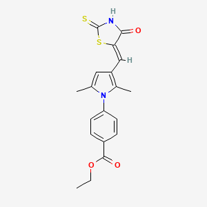 molecular formula C19H18N2O3S2 B5983413 ETHYL 4-(2,5-DIMETHYL-3-{[(5Z)-4-OXO-2-SULFANYLIDENE-1,3-THIAZOLIDIN-5-YLIDENE]METHYL}-1H-PYRROL-1-YL)BENZOATE 