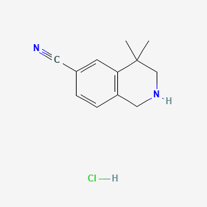 molecular formula C12H15ClN2 B598347 4,4-Dimethyl-1,2,3,4-tetrahydroisoquinoline-6-carbonitrile hydrochloride CAS No. 1203686-13-8