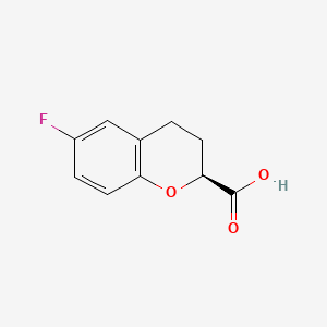 molecular formula C10H9FO3 B598351 2H-1-Benzopyran-2-carboxylic acid, 6-fluoro-3,4-dihydro-, (2S)- CAS No. 129101-36-6