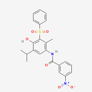 molecular formula C23H22N2O6S B5983837 N-[3-(BENZENESULFONYL)-4-HYDROXY-2-METHYL-5-(PROPAN-2-YL)PHENYL]-3-NITROBENZAMIDE 