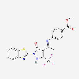 molecular formula C21H15F3N4O3S B5984124 METHYL 4-({1-[1-(1,3-BENZOTHIAZOL-2-YL)-5-OXO-3-(TRIFLUOROMETHYL)-1,5-DIHYDRO-4H-PYRAZOL-4-YLIDEN]ETHYL}AMINO)BENZOATE 