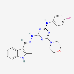 molecular formula C23H23FN8O B5984538 N-(4-FLUOROPHENYL)-4-[(2E)-2-[(2-METHYL-1H-INDOL-3-YL)METHYLIDENE]HYDRAZIN-1-YL]-6-(MORPHOLIN-4-YL)-1,3,5-TRIAZIN-2-AMINE 
