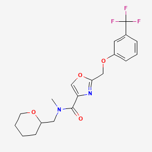 molecular formula C19H21F3N2O4 B5984604 N-methyl-N-(tetrahydro-2H-pyran-2-ylmethyl)-2-{[3-(trifluoromethyl)phenoxy]methyl}-1,3-oxazole-4-carboxamide 