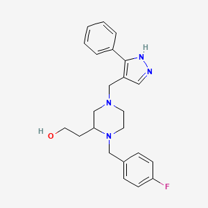 molecular formula C23H27FN4O B5984689 2-[1-[(4-fluorophenyl)methyl]-4-[(5-phenyl-1H-pyrazol-4-yl)methyl]piperazin-2-yl]ethanol 