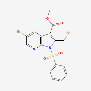 molecular formula C16H12Br2N2O4S B598503 1H-Pyrrolo[2,3-b]pyridine-3-carboxylic acid, 5-bromo-2-(bromomethyl)-1-(phenylsulfonyl)-, methyl ester CAS No. 1200130-73-9