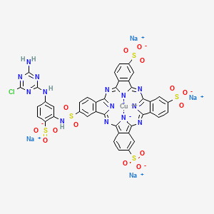 molecular formula C41H19ClCuN14Na4O14S5 B598529 Copper;tetrasodium;24-[[5-[(4-amino-6-chloro-1,3,5-triazin-2-yl)amino]-2-sulfonatophenyl]sulfamoyl]-2,11,20,29,38,40-hexaza-37,39-diazanidanonacyclo[28.6.1.13,10.112,19.121,28.04,9.013,18.022,27.031,36]tetraconta-1,3(40),4(9),5,7,10,12,14,16,18,20,22(27),23,25,28(38),29,31(36),32,34-nonadecaene-6,15,34-trisulfonate CAS No. 12225-39-7