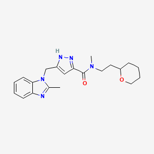 molecular formula C21H27N5O2 B5985418 N-methyl-5-[(2-methylbenzimidazol-1-yl)methyl]-N-[2-(oxan-2-yl)ethyl]-1H-pyrazole-3-carboxamide 