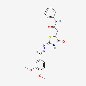 molecular formula C20H20N4O4S B5985497 2-{(2E)-2-[(2E)-(3,4-dimethoxybenzylidene)hydrazinylidene]-4-oxo-1,3-thiazolidin-5-yl}-N-phenylacetamide 