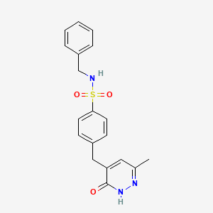molecular formula C19H19N3O3S B5985539 N-benzyl-4-[(6-methyl-3-oxo-2,3-dihydropyridazin-4-yl)methyl]benzenesulfonamide 