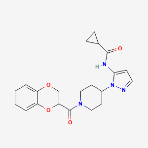 molecular formula C21H24N4O4 B5985543 N-{1-[1-(2,3-dihydro-1,4-benzodioxin-2-ylcarbonyl)-4-piperidinyl]-1H-pyrazol-5-yl}cyclopropanecarboxamide 