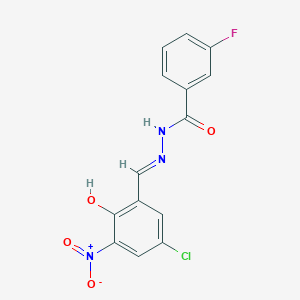 molecular formula C14H9ClFN3O4 B5986081 N-[(E)-(5-chloro-2-hydroxy-3-nitrophenyl)methylideneamino]-3-fluorobenzamide 