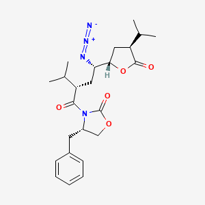 molecular formula C24H32N4O5 B598620 2-Oxazolidinone, 3-[(2S,4S)-4-azido-2-(1-methylethyl)-1-oxo-4-[(2S,4S)-tetrahydro-4-(1-methylethyl)-5-oxo-2-furanyl]butyl]-4-(phenylmethyl)-, (4S)- CAS No. 173154-01-3