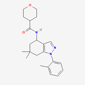 molecular formula C22H29N3O2 B5986542 N-[6,6-dimethyl-1-(2-methylphenyl)-5,7-dihydro-4H-indazol-4-yl]oxane-4-carboxamide 
