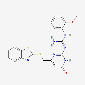 molecular formula C20H18N6O2S2 B5986582 N-{4-[(1,3-BENZOTHIAZOL-2-YLSULFANYL)METHYL]-6-OXO-1,6-DIHYDRO-2-PYRIMIDINYL}-N'-(2-METHOXYPHENYL)GUANIDINE 
