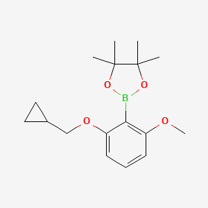 molecular formula C17H25BO4 B598685 2-[2-(Cyclopropylmethoxy)-6-methoxyphenyl]-4,4,5,5-tetramethyl-1,3,2-dioxaborolane CAS No. 1204580-89-1