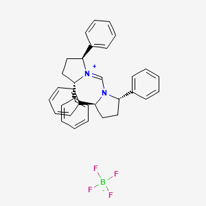 molecular formula C33H33BF4N2 B598742 (2S,5S)-1-[[(2S,5S)-2,5-diphenylpyrrolidin-1-ium-1-ylidene]methyl]-2,5-diphenylpyrrolidine;tetrafluoroborate CAS No. 1204324-10-6