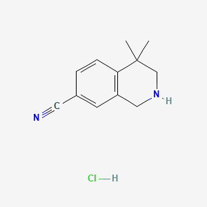 molecular formula C12H15ClN2 B598863 4,4-Dimethyl-1,2,3,4-tetrahydroisoquinoline-7-carbonitrile hydrochloride CAS No. 1203682-40-9
