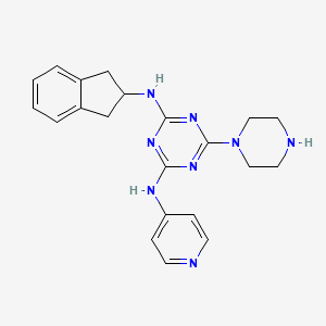 molecular formula C21H24N8 B598978 1,3,5-Triazine-2,4-diaMine, N2-(2,3-dihydro-1H-inden-2-yl)-6-(1-piperazinyl)-N4-4-pyridinyl- CAS No. 1197406-41-9