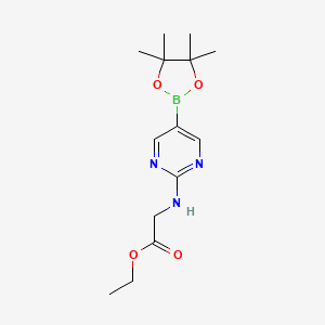 molecular formula C14H22BN3O4 B599041 Ethyl 2-((5-(4,4,5,5-tetramethyl-1,3,2-dioxaborolan-2-yl)pyrimidin-2-yl)amino)acetate CAS No. 1202805-23-9
