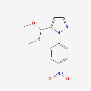 molecular formula C12H13N3O4 B599181 5-(dimethoxymethyl)-1-(4-nitrophenyl)-1H-pyrazole CAS No. 1269294-17-8