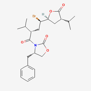 molecular formula C24H32BrNO5 B599244 2-Oxazolidinone, 3-[(2S,4R)-4-bromo-2-(1-methylethyl)-1-oxo-4-[(2S,4S)-tetrahydro-4-(1-methylethyl)-5-oxo-2-furanyl]butyl]-4-(phenylmethyl)-, (4S)- CAS No. 173154-00-2