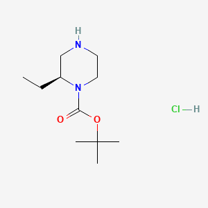 molecular formula C11H23ClN2O2 B599298 (S)-tert-Butyl 2-ethylpiperazine-1-carboxylate hydrochloride CAS No. 1222106-99-1