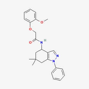 molecular formula C24H27N3O3 B5993330 N-(6,6-dimethyl-1-phenyl-4,5,6,7-tetrahydro-1H-indazol-4-yl)-2-(2-methoxyphenoxy)acetamide 