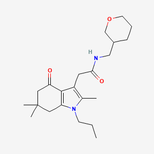 molecular formula C22H34N2O3 B5993585 N-(tetrahydro-2H-pyran-3-ylmethyl)-2-(2,6,6-trimethyl-4-oxo-1-propyl-4,5,6,7-tetrahydro-1H-indol-3-yl)acetamide 